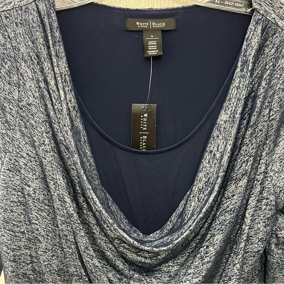 NWT WHITE HOUSE BLACK MARKET Heather Blue Navy Long Sleeve Cowl Neck Top | small - Picture 2 of 8